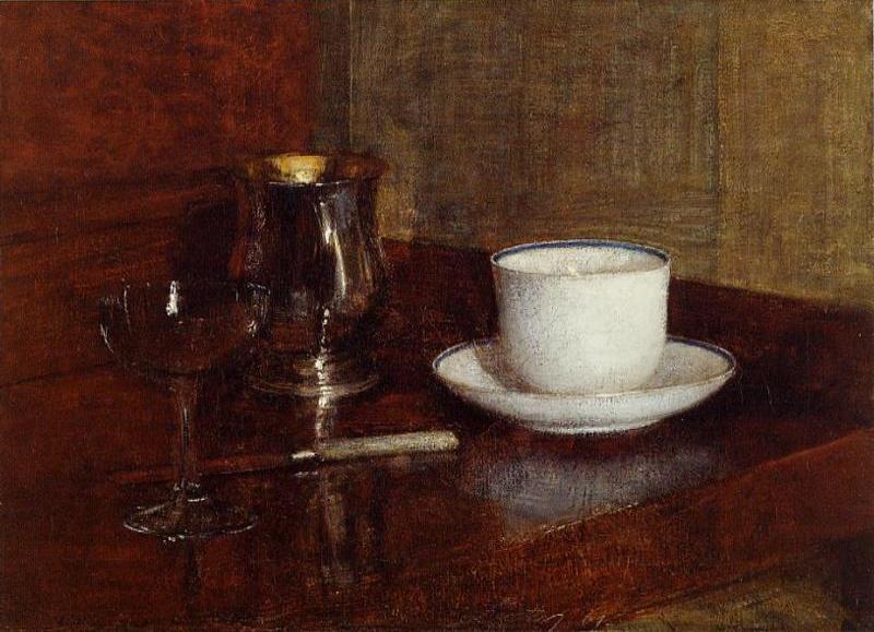 Henri Fantin-Latour Still Life Glass, Silver Goblet and Cup of Champagne